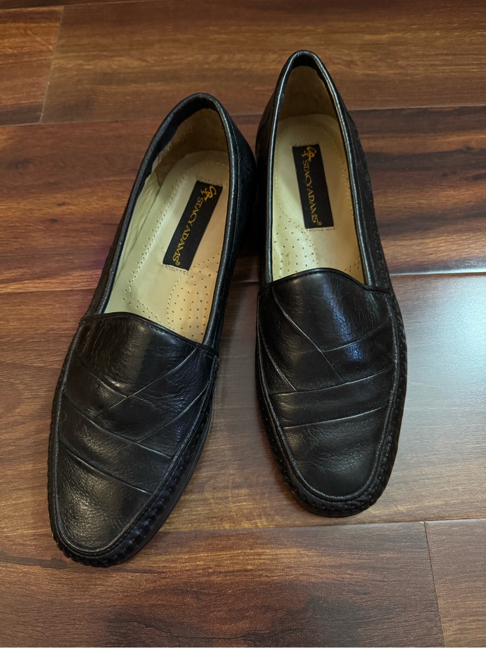 STACY ADAMS Black Slip-On Leather Loafers 8.5M Made in Brazil